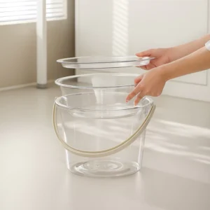 Transparent Bucket with Lid & Wash Basin Set