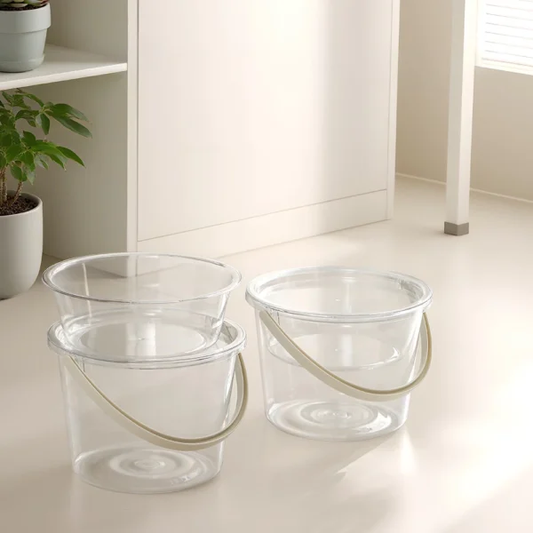 Transparent Bucket with Lid & Wash Basin Set